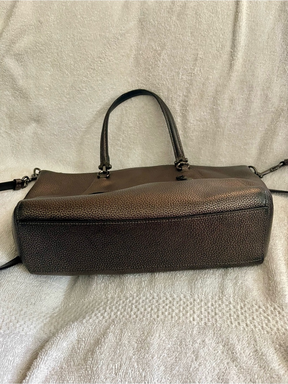 Coach Metallic Bronze Pebbled Leather Satchel with Crossbody Strap - Picture 6 of 6